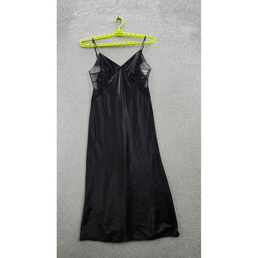 Victoria's Secret Women Sleepwear M Black Slip Dress Gown Goth Vamp Slip Satin